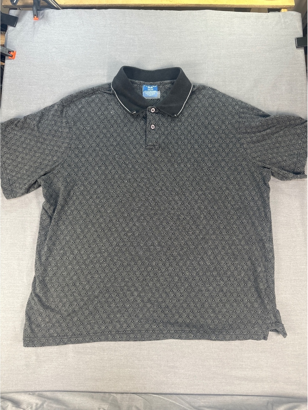 Pulsan Men's 2XL Black Patterned Polo Shirt with Contrast Collar